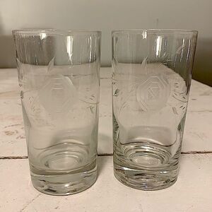 Set of 2 Rose Etched Matching Glasses